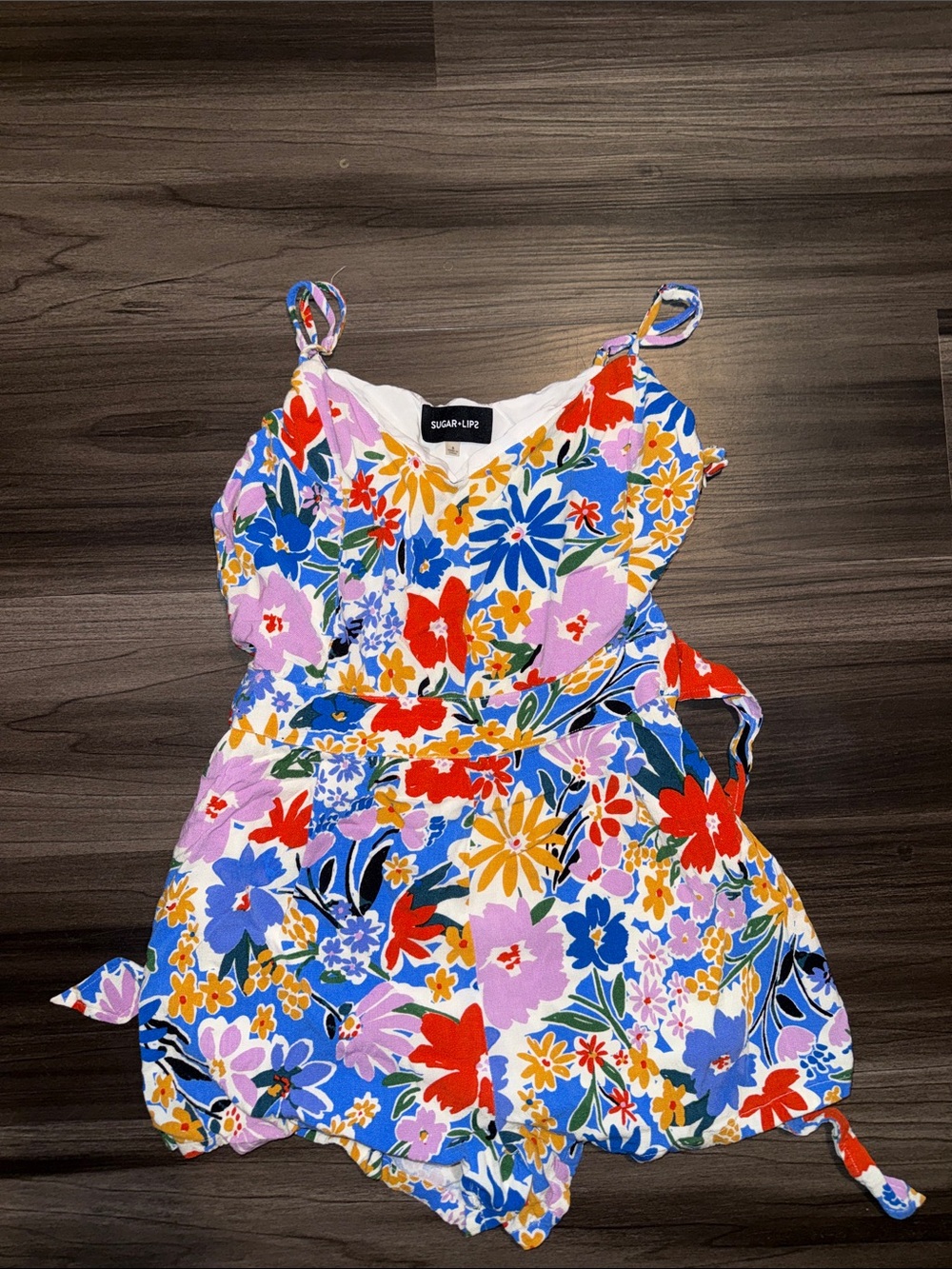 Sugarlips Floral Romper in Blue, Red, Yellow & Lavender